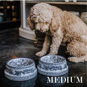 porcelain black and white chinoiserie pet bowls- MEDIUM NEW